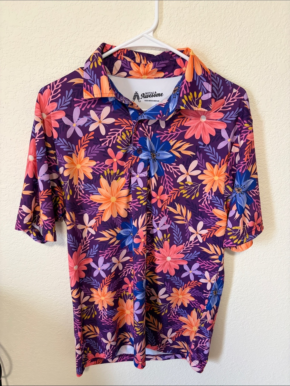 Royal Awesome Purple Floral Performance Polo